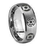 8mm Blue Green Lantern Dome Matte Silver Tungsten Ring