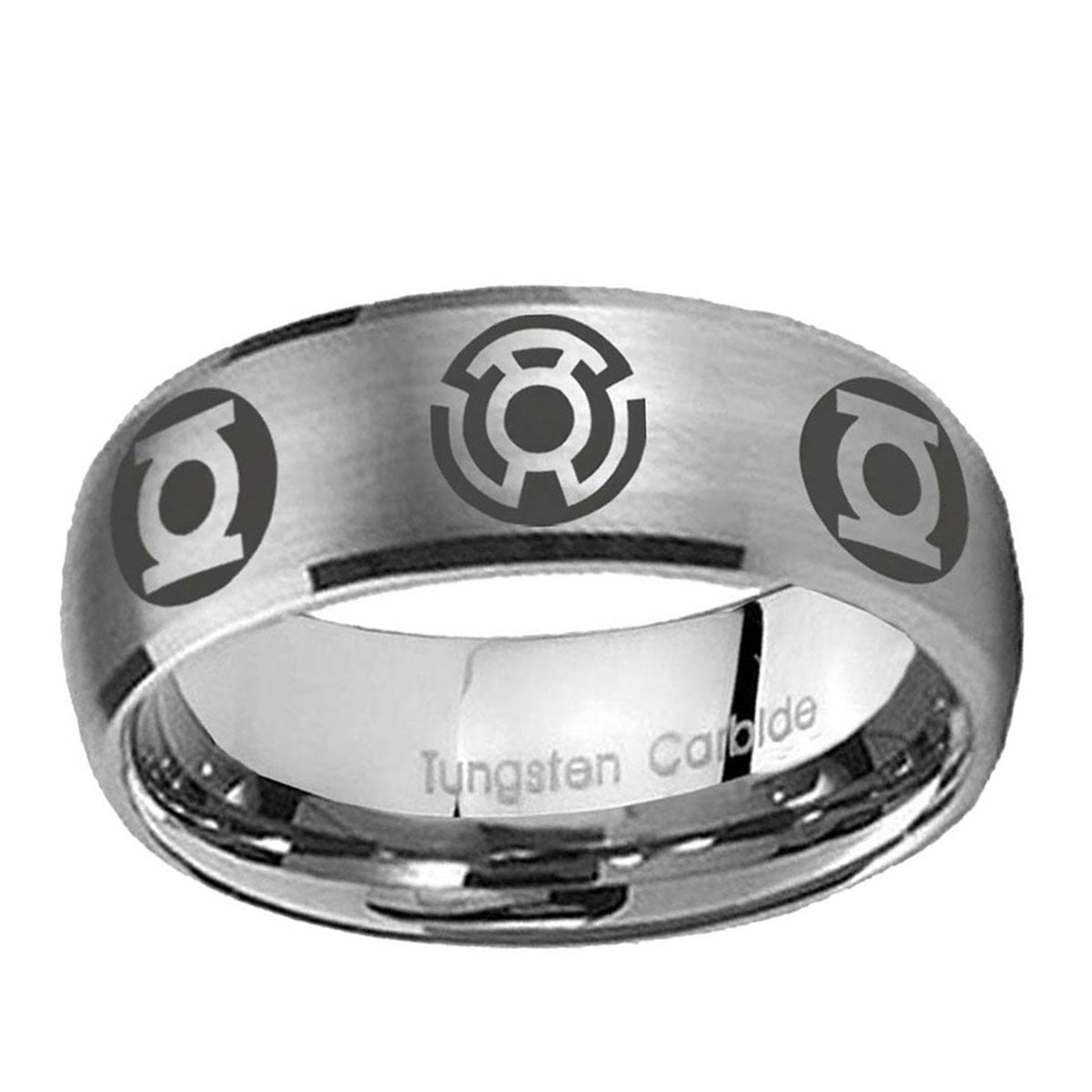 5MM Blue Green Lantern Dome Brushed Gray Tungsten Ring For Men