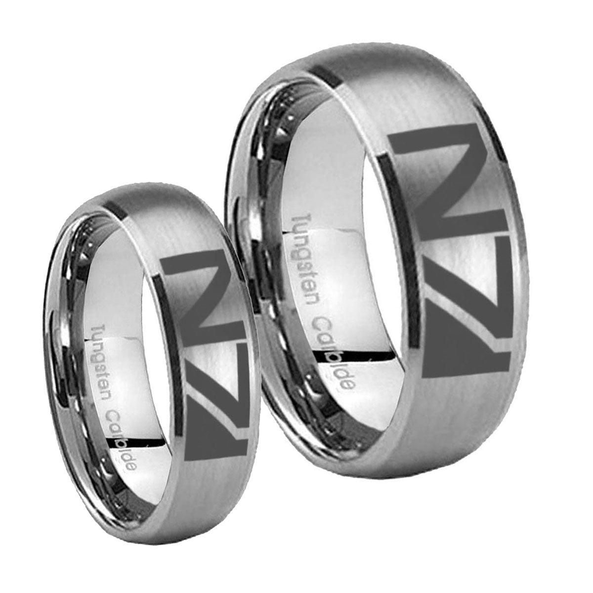 N7 Design Dome Brushed Tungsten Engagement Ring Set