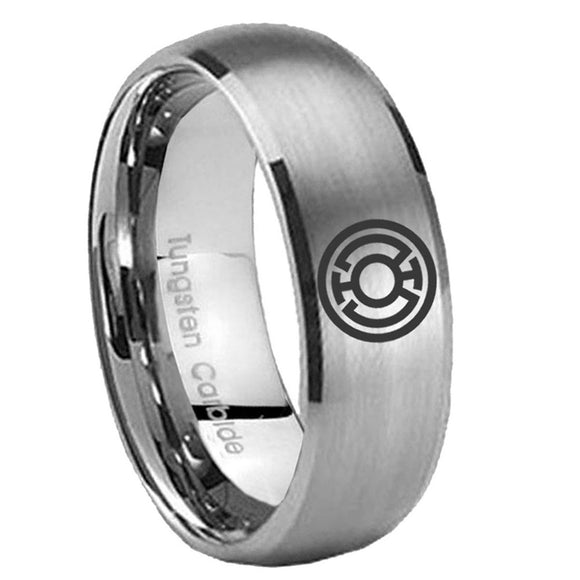 8mm Blue Lantern Dome Matte Silver Tungsten Rings Wedding Bands