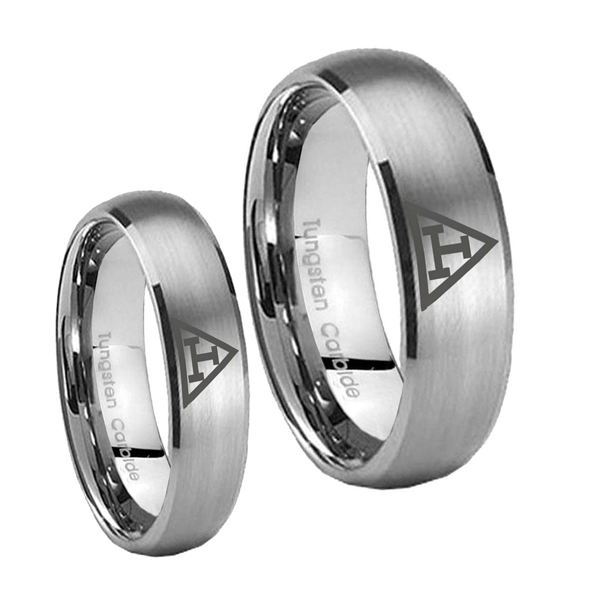 Masonic Triple Dome Brushed Tungsten Mens Ring Set