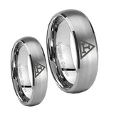 His Hers Masonic Triple Dome Brushed Tungsten Wedding Engagement Ring Set