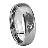 10mm-Flamed-Cross-Dome-Brushed-Tungsten-Carbide-Wedding-Band-Mens