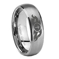 10mm Flamed Cross Dome Brushed Tungsten Carbide Wedding Band Mens