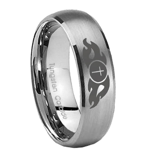 10mm Flamed Cross Dome Brushed Tungsten Carbide Wedding Band Mens