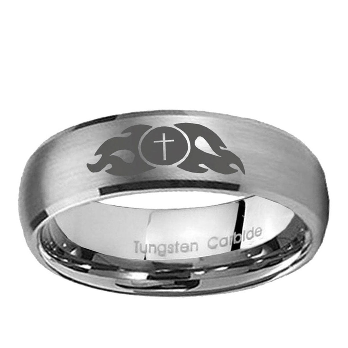 10mm Flamed Cross Dome Brushed Tungsten Ring
