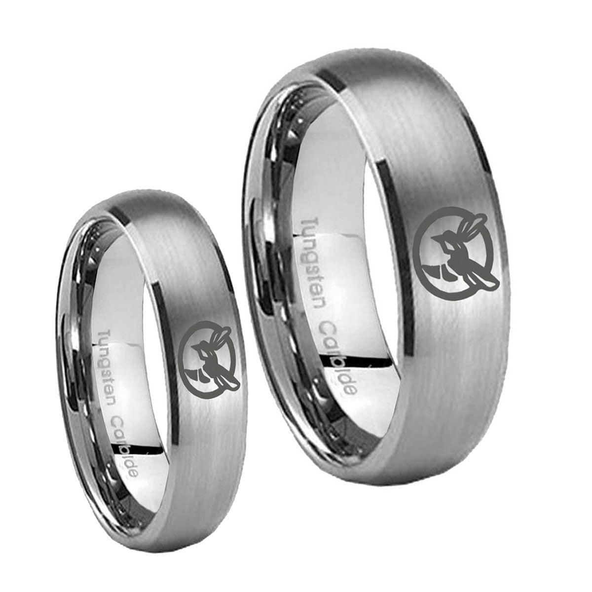 Honey Bee Dome Brushed Tungsten His Hers Set Rings