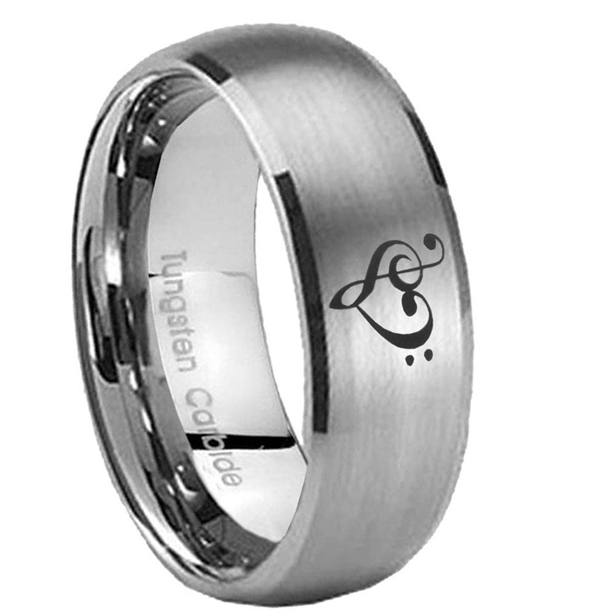 10mm Music & Heart Dome Brushed Tungsten Carbide Men's Engagement Ring