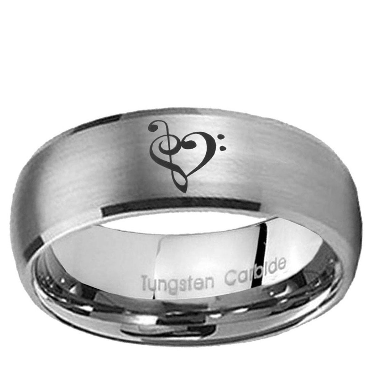 10mm Music & Heart Dome Brushed Tungsten Ring
