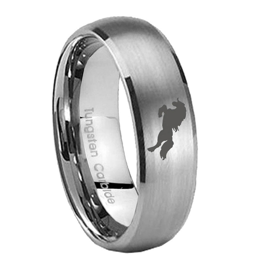8MM Horse Dome Brushed Gray Tungsten Engrave Man Ring