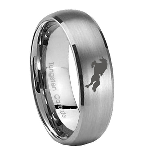 10mm Horse Dome Brushed Tungsten Carbide Mens Ring Personalized
