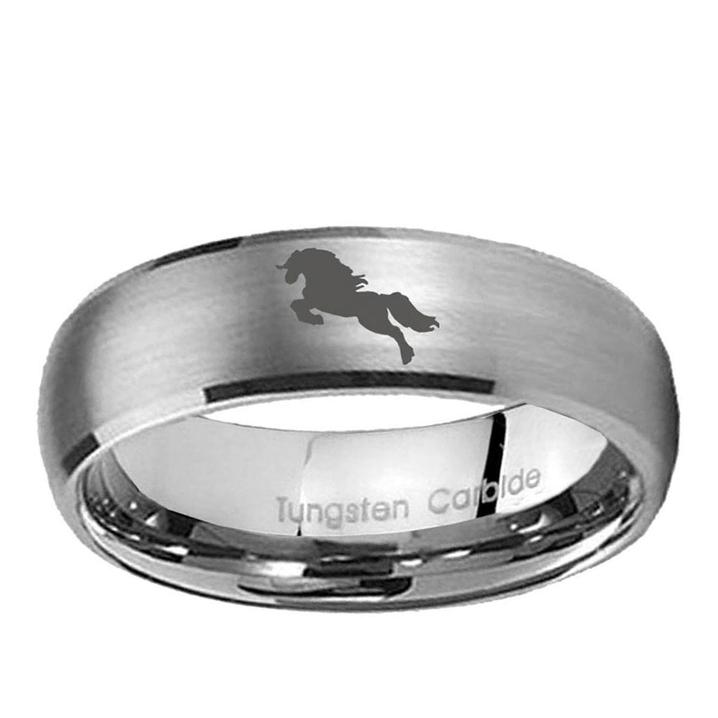 5MM Horse Dome Brushed Gray Tungsten Engrave Man Ring