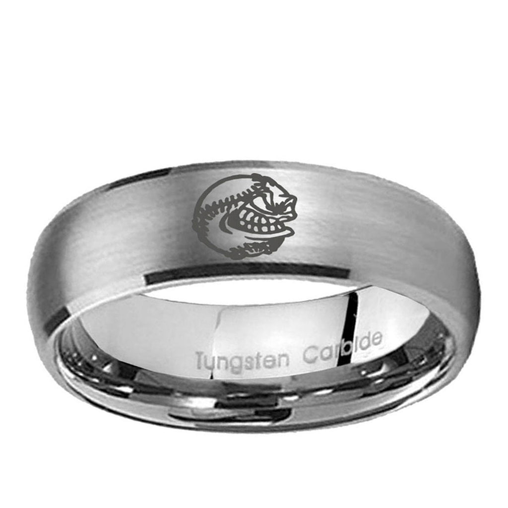 10mm Angry Baseball Dome Brushed Tungsten Ring