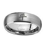 8mm-Kanji-Peace-Dome-Brushed-Tungsten-Carbide-Men's-Wedding-Ring
