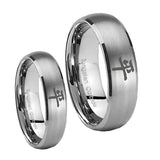 Bride and Groom Kanji Peace Dome Brushed Tungsten Carbide Promise Ring Set