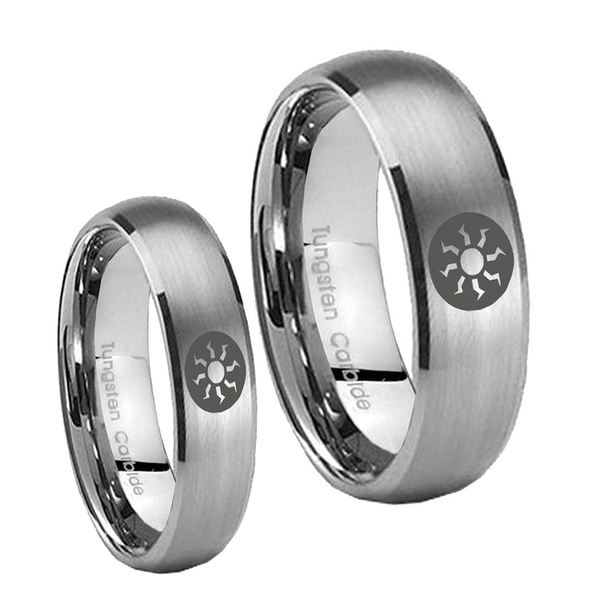 Magic The GatheRing Dome Brushed Tungsten Wedding Ring Set