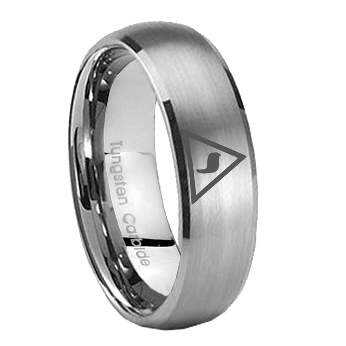 8MM Masonic Yod Dome Brushed Gray Tungsten Promise Ring Guys
