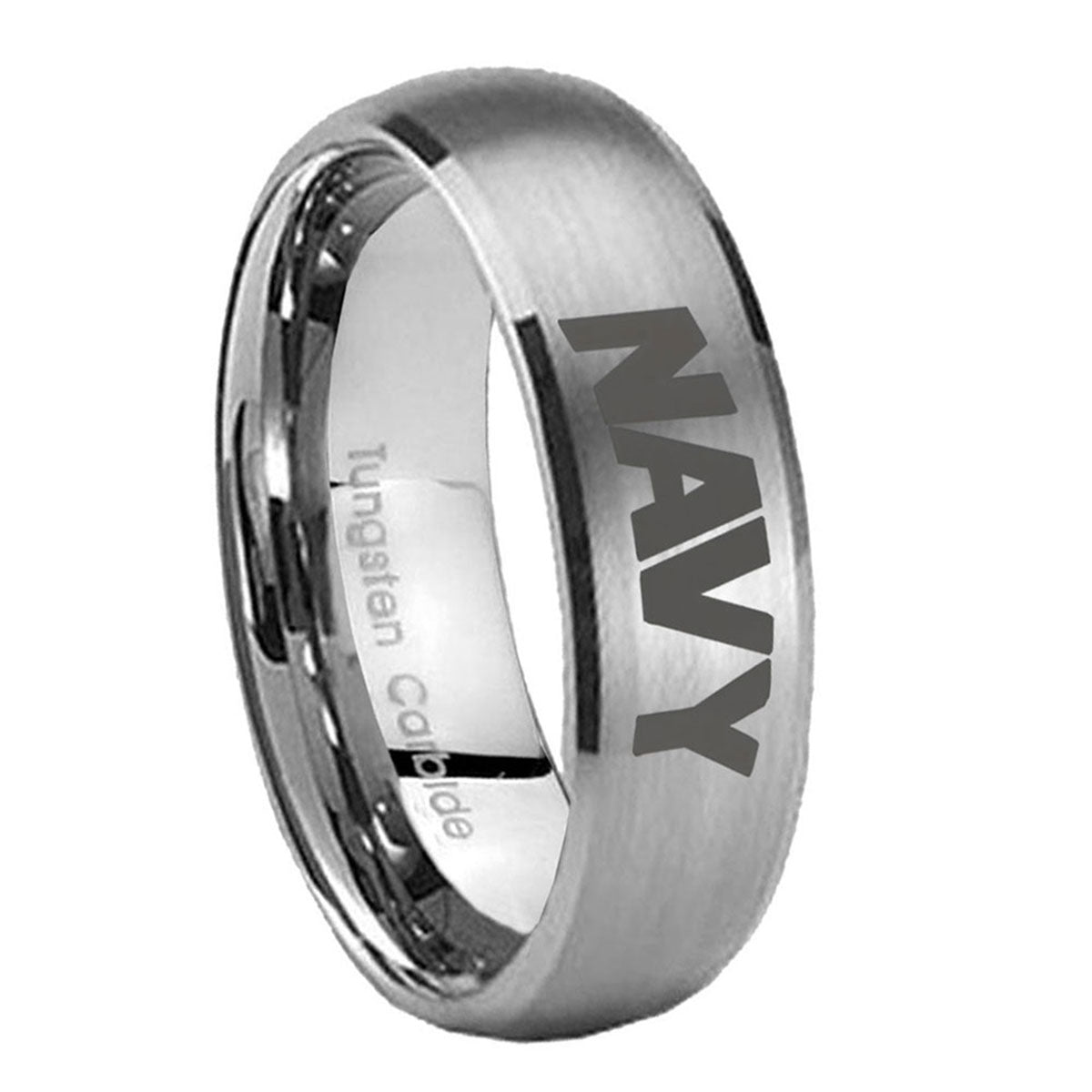 8MM Navy Dome Brushed Gray Tungsten Wedding Band