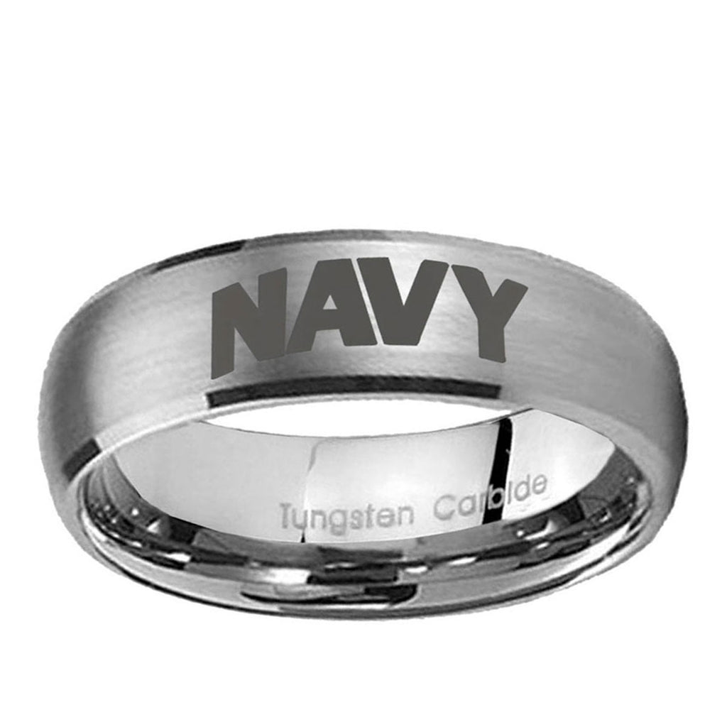 10mm Navy Dome Brushed Tungsten Ring
