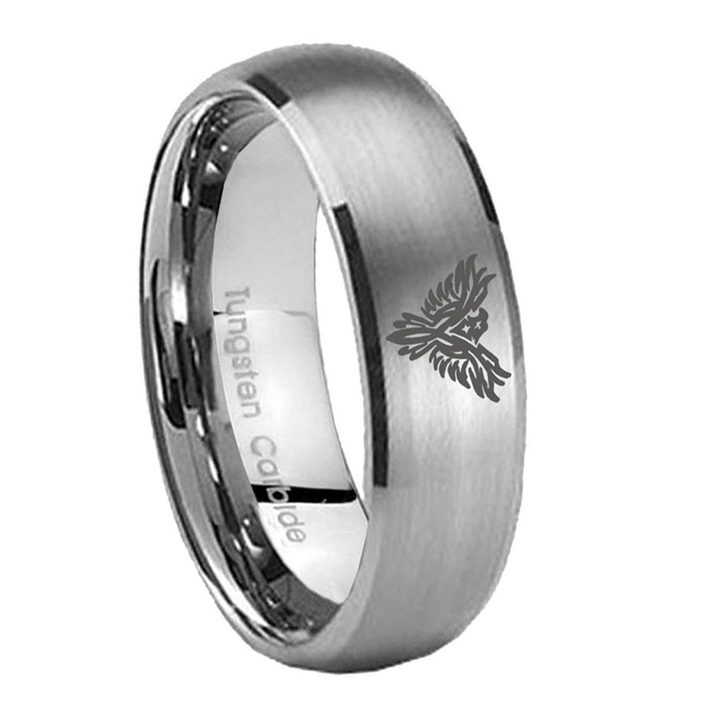8MM Phoenix Dome Brushed Gray Tungsten Mens Wedding Ring