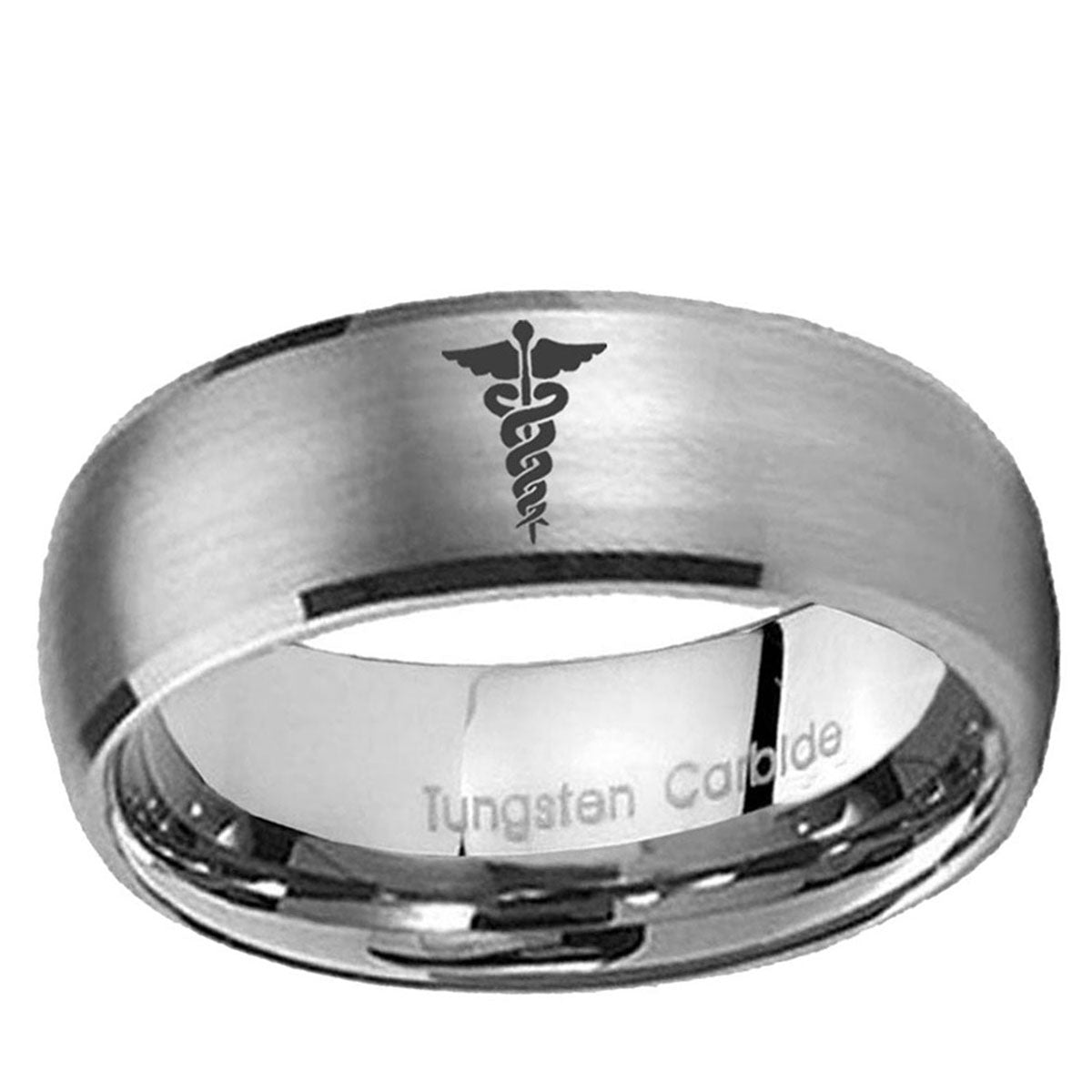 5MM Medical Symbol Dome Brushed Gray Tungsten Ring For Men