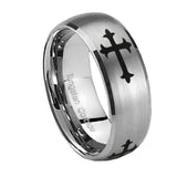 8mm-Christian-Cross-Religious-Dome-Brushed-Tungsten-Carbide-Men's-Promise-Rings