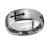 8mm-Christian-Cross-Religious-Dome-Brushed-Tungsten-Carbide-Men's-Promise-Rings