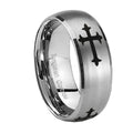10mm Christian Cross Religious Dome Brushed Tungsten Carbide Men's Promise Rings