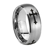 8mm Christian Cross Religious Dome Brushed Tungsten Carbide Men's Promise Rings
