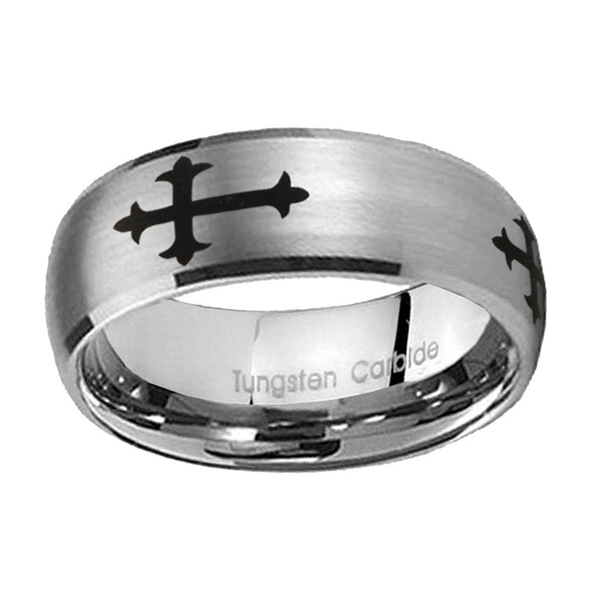 10mm Christian Cross Religious Dome Brushed Tungsten Ring