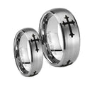 Christian Cross Religious Dome Brushed Tungsten Couple Wedding Rings
