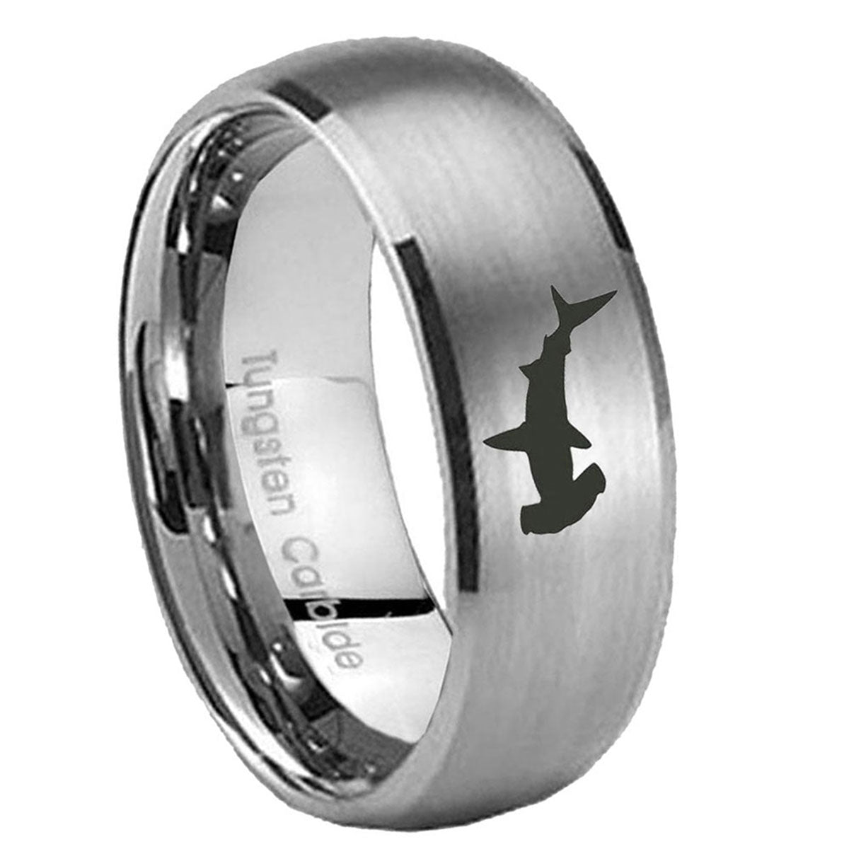 10mm Hammerhead Shark Dome Tungsten Carbide Gray Engagement Ring