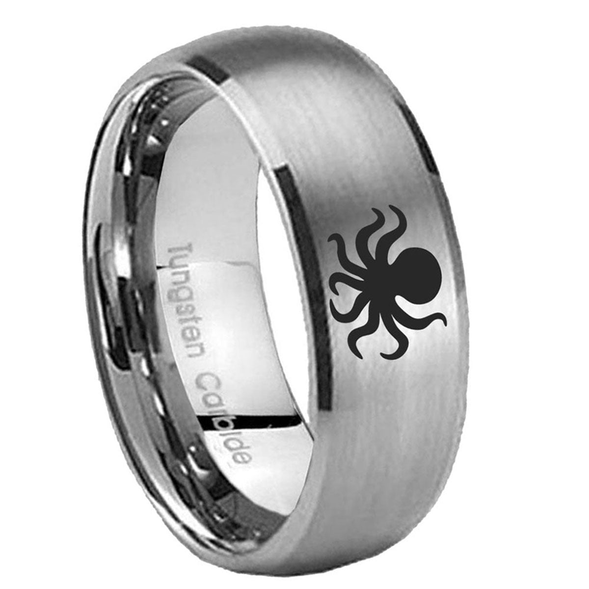 8MM Octopus Dome Brushed Gray Tungsten Mens Promise Ring