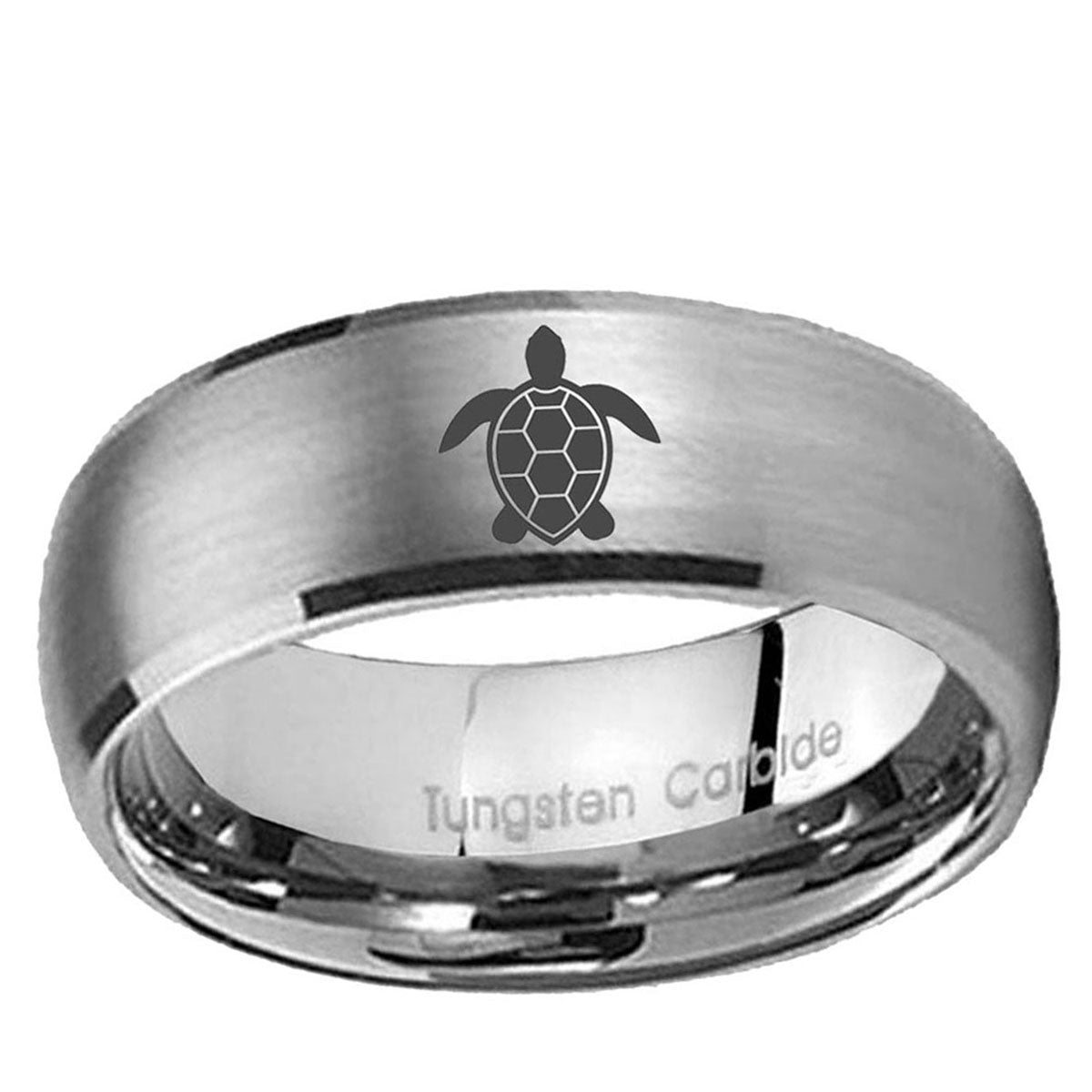 5MM Sea Turtle Dome Brushed Gray Tungsten Mens Engagement Ring