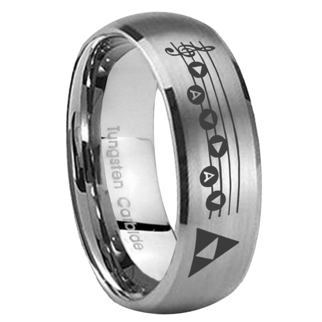 8MM Ocarina Songs Zelda Dome Brushed Gray Tungsten Wedding Band