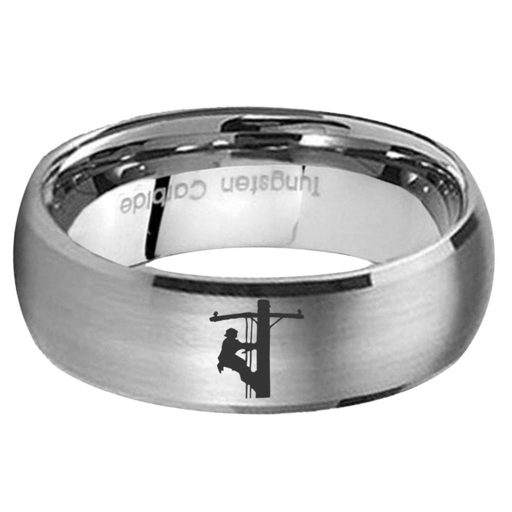 5MM Lineman Symbol Dome Brushed Gray Tungsten Wedding Band