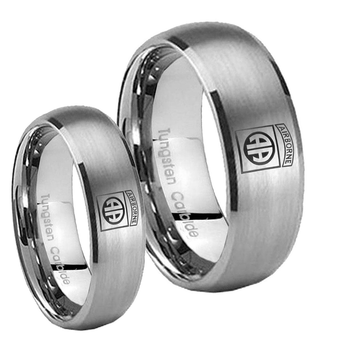 Army Airborn Dome Brushed Tungsten Bridal Ring Sets