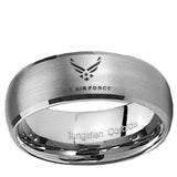 5, 8mm Classic Satin Silver Dome US Air Force Tungsten Laser Engraved Ring