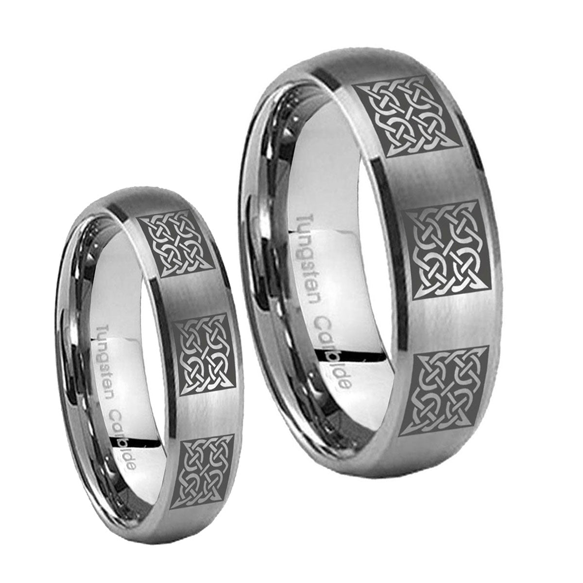 Multiple Celtic Dome Brushed Tungsten Wedding Set Rings