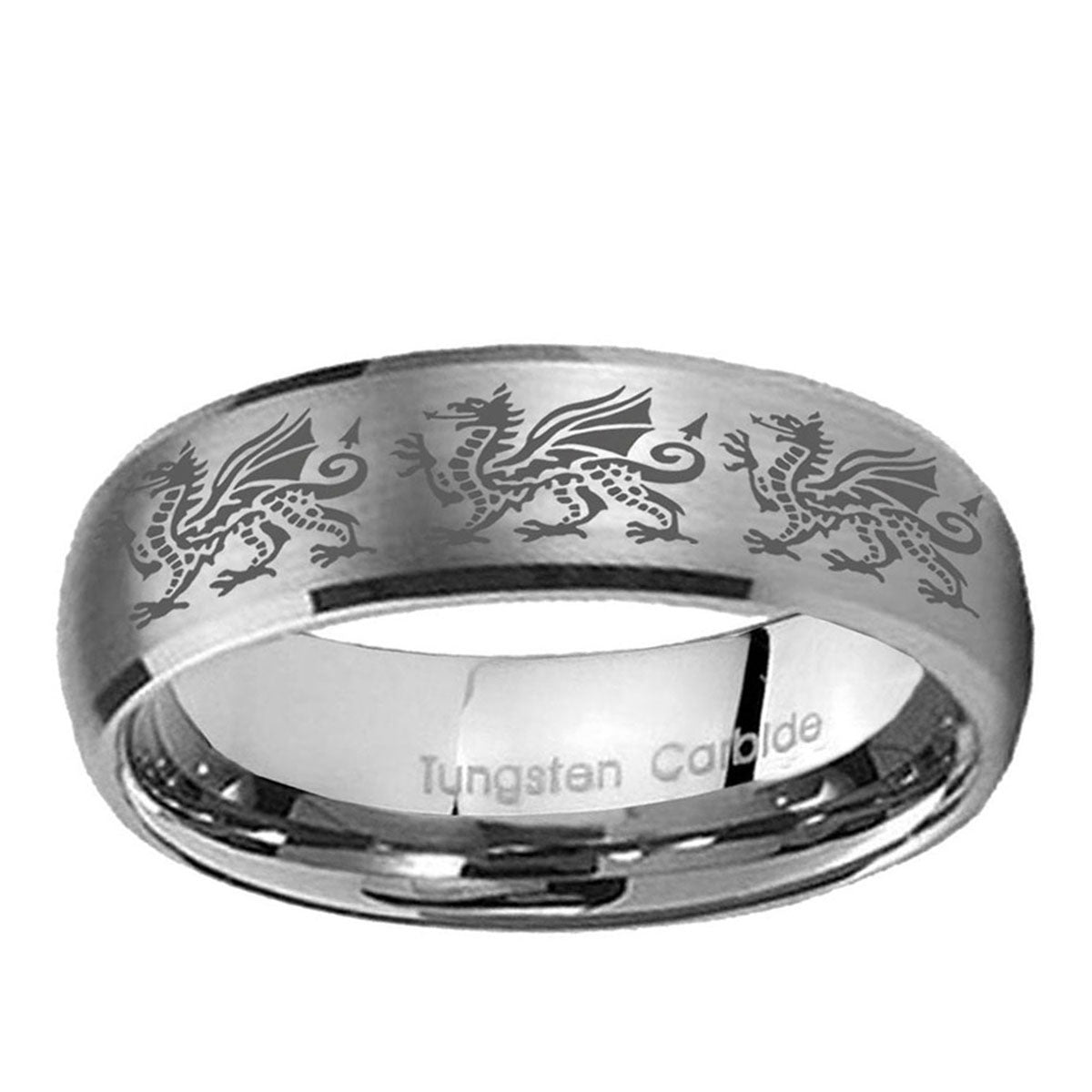 5MM Multiple Dragon Dome Brushed Gray Tungsten Mens Promise Ring