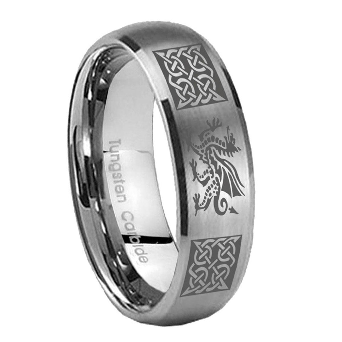8MM Multiple Dragon Celtic Dome Brushed Gray Tungsten Wedding Band