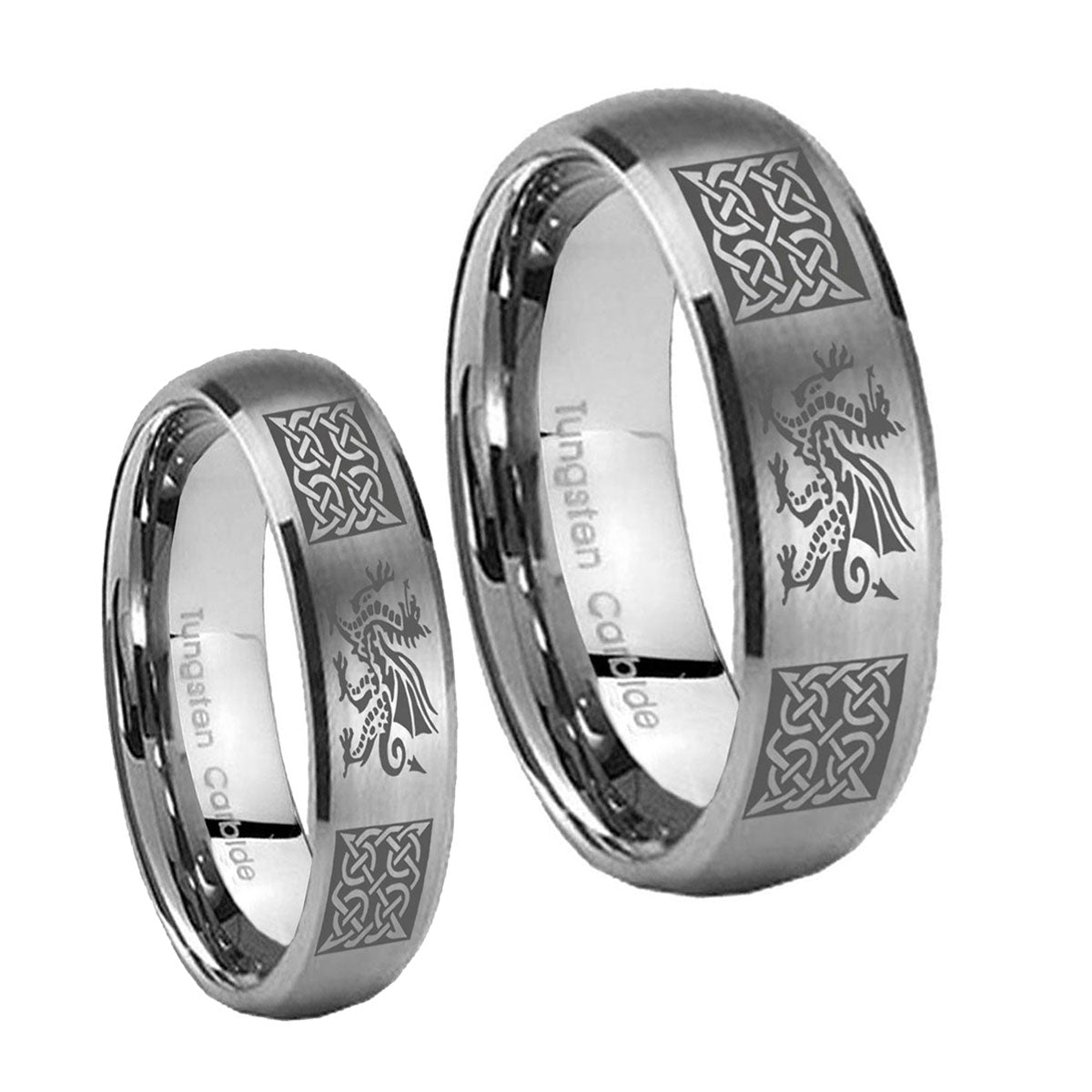 Multiple Dragon Celtic Dome Brushed Tungsten Mens Set Ring