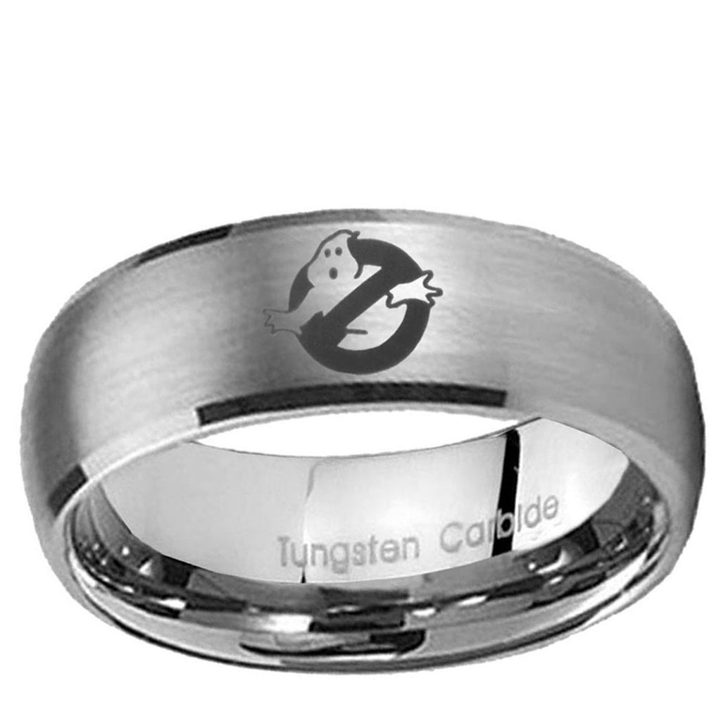10mm Ghostbusters Dome Brushed Tungsten Carbide Custom Ring for Men