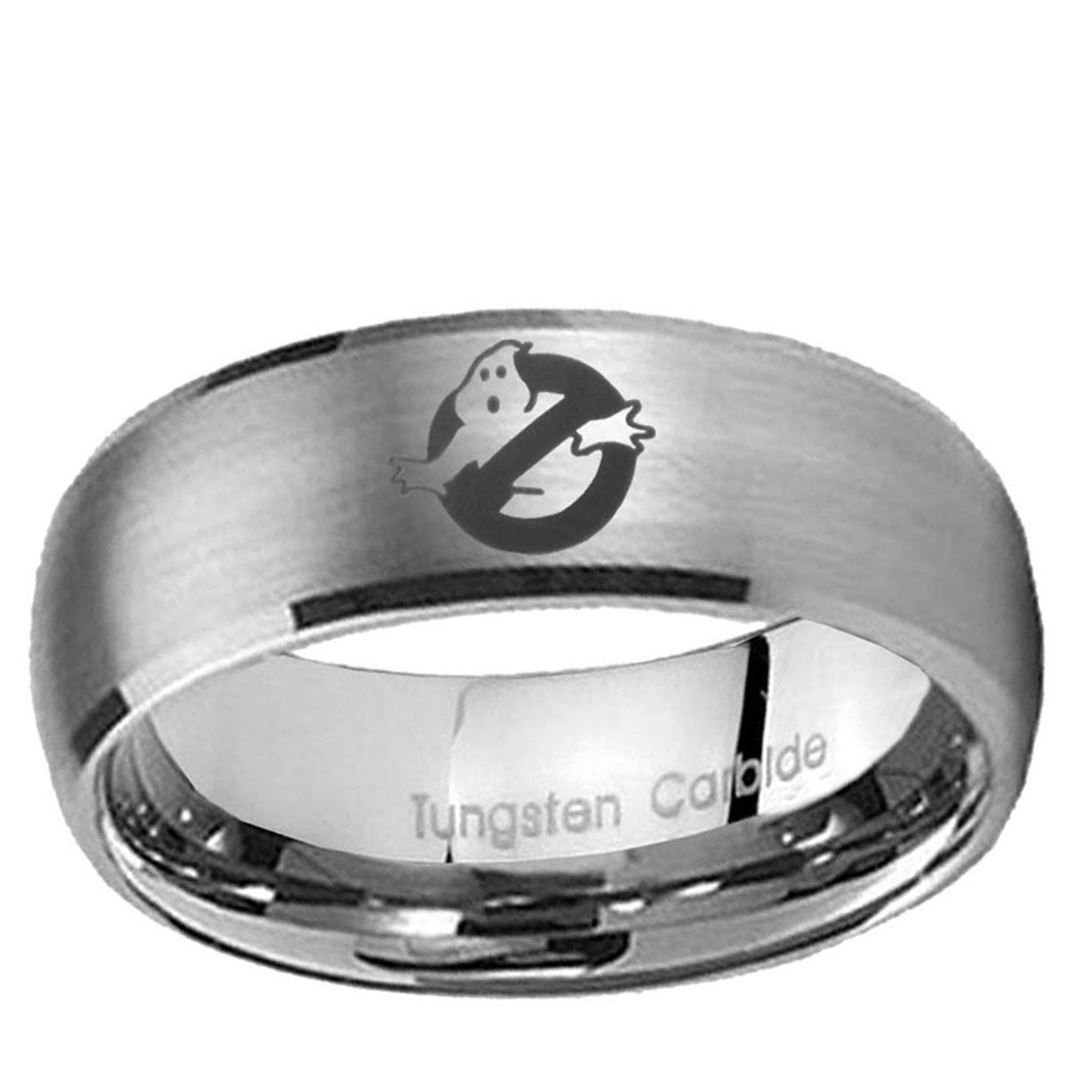 10mm Ghostbusters Dome Brushed Tungsten Carbide Custom Ring for Men