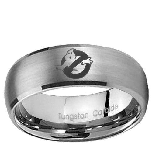 10mm Ghostbusters Dome Brushed Tungsten Carbide Custom Ring for Men