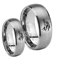 Wolf Dome Brushed Tungsten Couple Wedding Bands