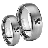 Bride and Groom Hatchet Man Dome Brushed Tungsten Carbide Mens Wedding Ring Set
