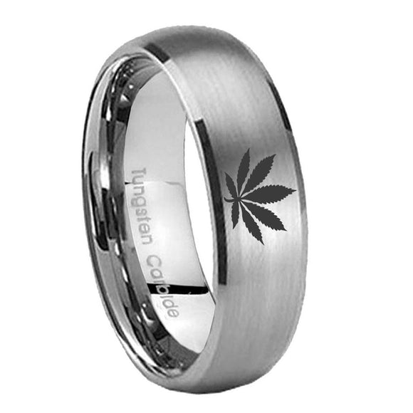 8mm-Marijuana-Leaf-Dome-Brushed-Tungsten-Carbide-Mens-Engagement-Band
