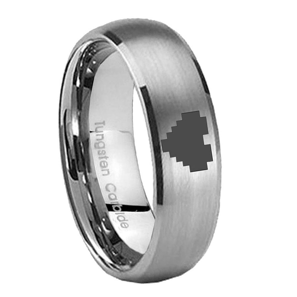 8MM Zelda Heart Dome Brushed Gray Tungsten Mens Wedding Ring