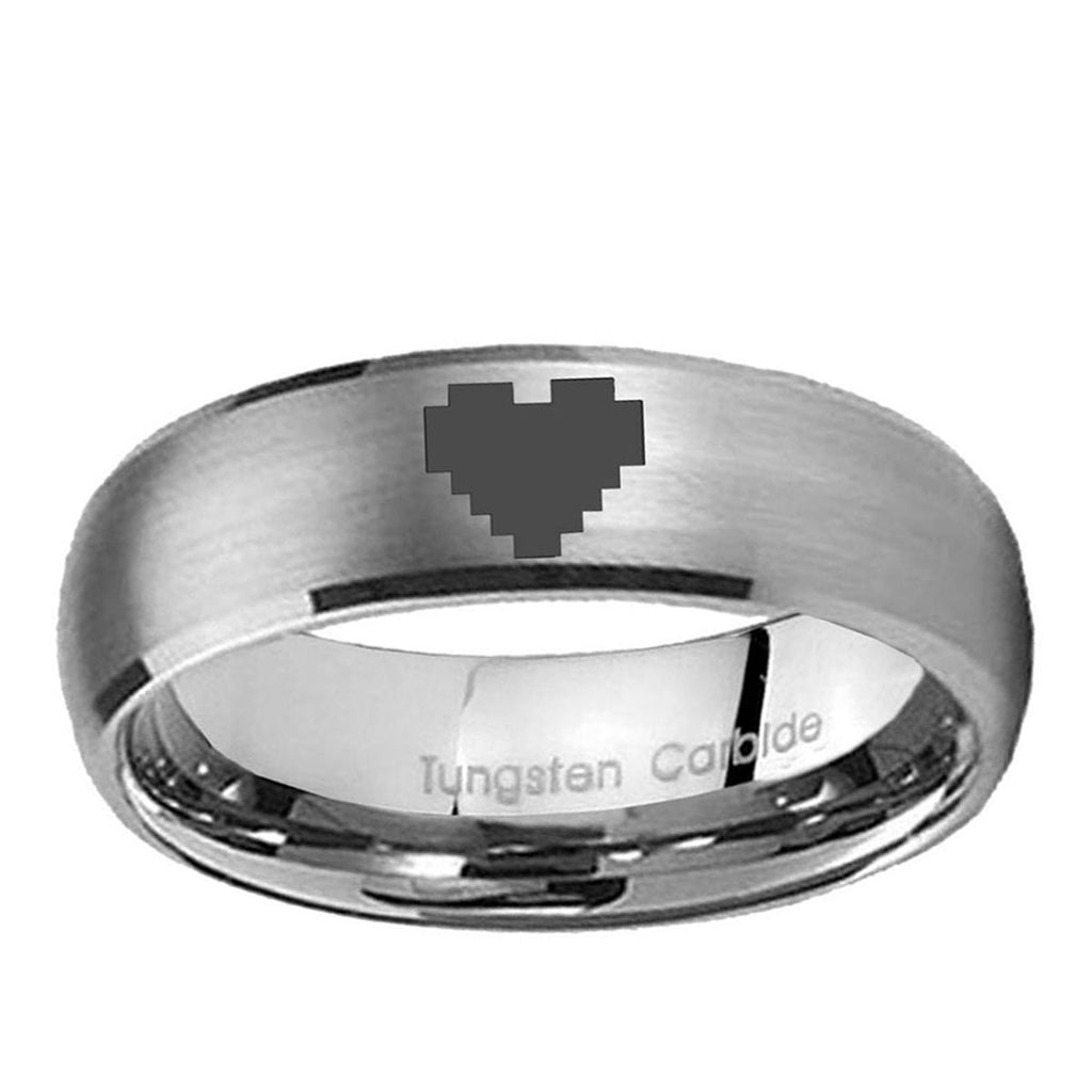 10mm Classic Satin Silver Dome Zelda Heart Tungsten Laser Engraved Ring
